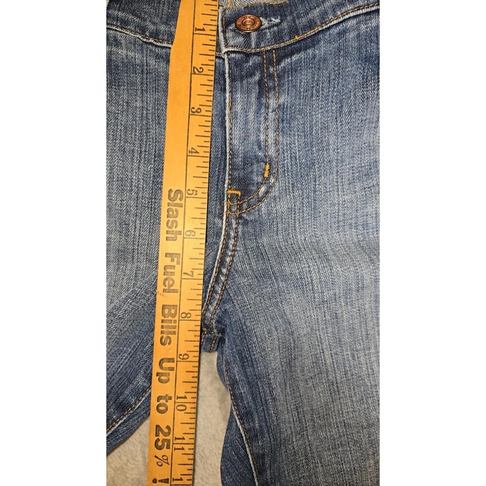 Blue 2 Flare leg Jeans Women's Low Rise Medium Wash Stretch Distressed 33 - Picture 12 of 16